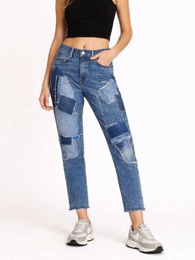 Patchwork Boyfriend Jeans Ralph Lauren Avery Distressed Raw Hem 27R